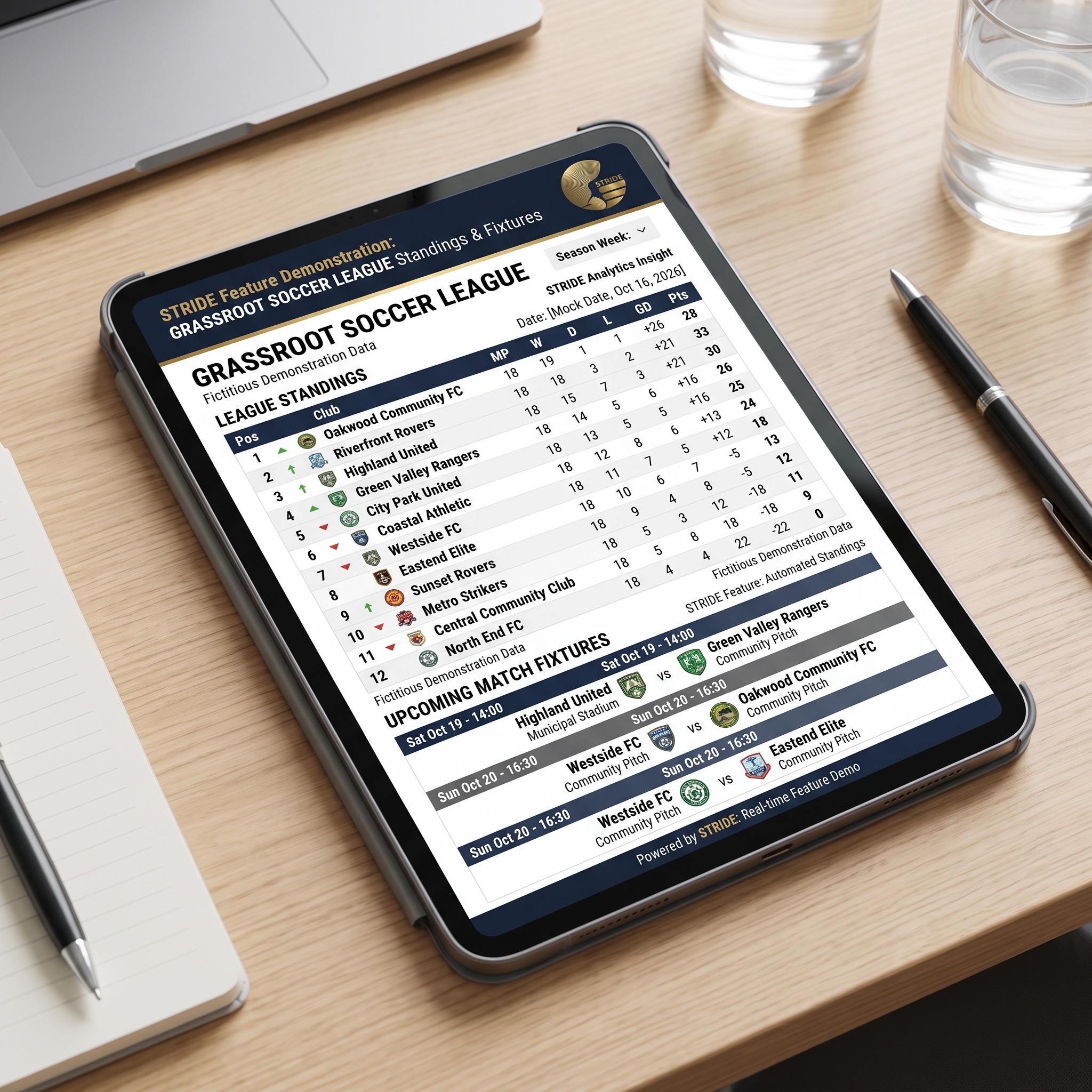 STRIDE match fixture and standings interface